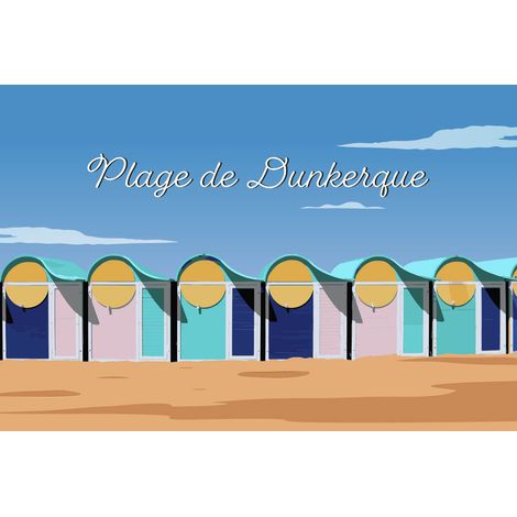 Tableau sur toile illustration plage de Dunkerque 30x45 cm - Impression sur Toile Murale Décorative - Image imprimée en HD sur Toile - Toile sur Châssis en Bois FSC - Fabriqué en France (1/5)