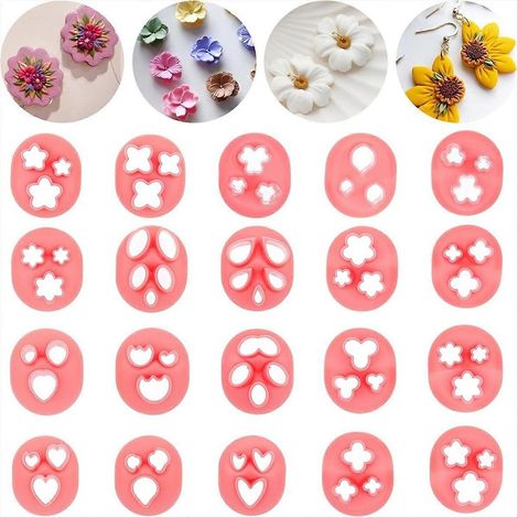 Lot de 20 emporte-pièces pour la création de bijoux en pâte polymère (boucles d'oreilles, etc.) - 20 formes différentes (fleurs, cœurs, etc.) (1/5)