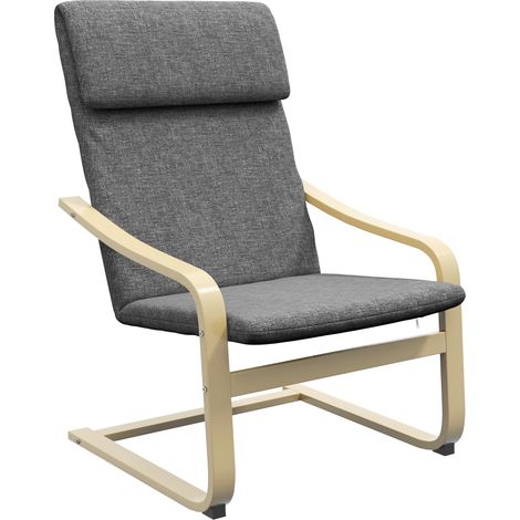 Fauteuil relaxed en tissu effet lin gris foncé avec coussin appui-tête et structure en bois de bouleau 66,5x80x99 cm (1/5)