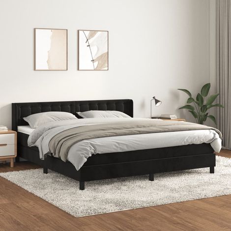 Lit adulte Moderne,Lit à sommier tapissier et matelas Noir 160x200 cm Velours -56023 (1/5)