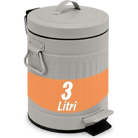 Relaxdays cestino cosmetici, 3 l, Softclose, secchio estraibile, metallo, bagno, con coperchio, grigio (1/5)