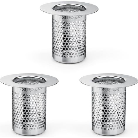 Haarfilter für die Dusche, 3-teiliger Haarfilter für die Dusche aus Edelstahl, 5,5 × 5 cm Küchenspülenfilter für den Balkon, Bodenablauffilter für Küchen und Badezimmer