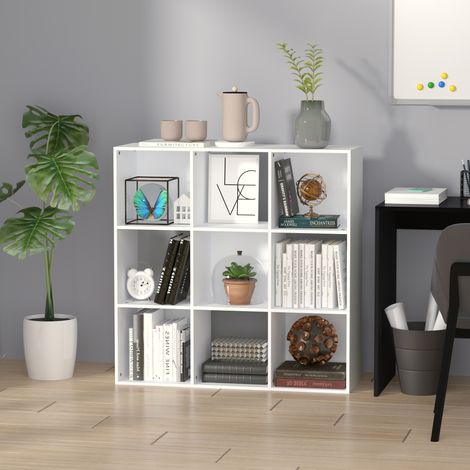 Bibliothèque blanche maison bureau étagère design moderne 9 compartiments en bois - Dimensions: 91,5x29,5x91,5 cm