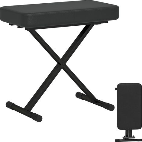 Sgabello per Pianoforte Pieghevole e Regolabile su 4 Altezze, in Pelle PU, Schiuma e Metallo, 60x32x53-63 cm, Nero
