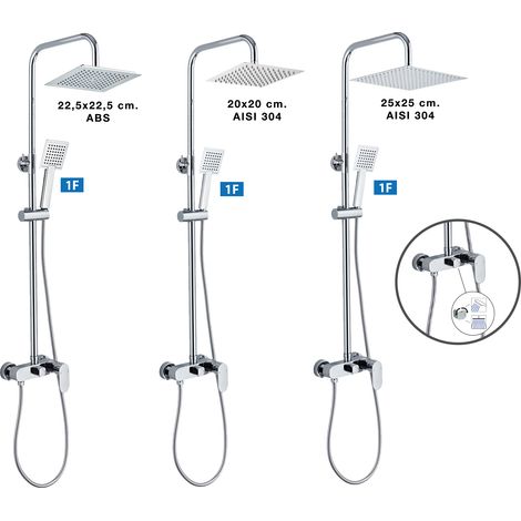 Columna de Ducha Wind Blu SQ con monomando, Rociador acero inoxidable AISI304 de 25x25 cm. (1/2)