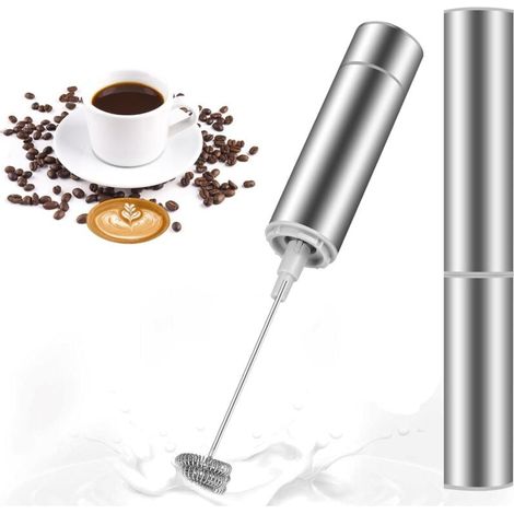 Espumador de leche eléctrico, mini batidor de acero inoxidable, motor extra potente y batería, mezclador para café, crema, capuchino, latte, cócteles, jugos. (1/4)