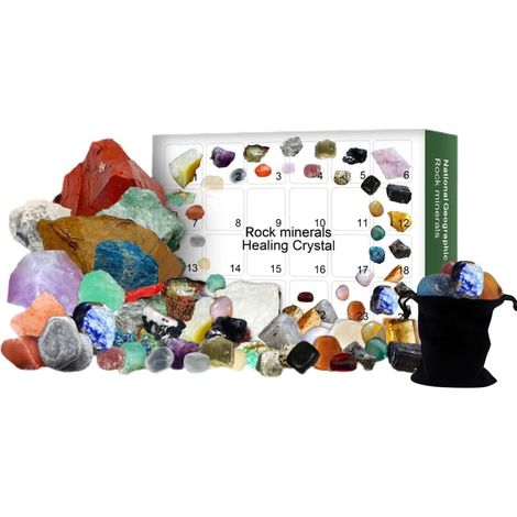 Calendrier de L'avent Pierre Precieuse, 24 Calendriers de l'avent de Minerai de Noël Kit de Pierres Précieuses Minéraux, Calendrier (1/5)