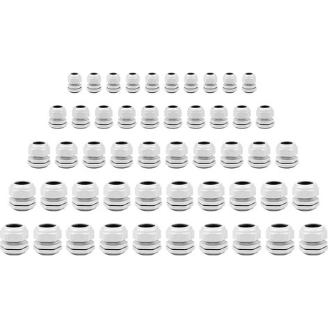 50 Pièces Presse-étoupes, PG7/PG9/PG11/PG13,5/PG16 Connecteurs de Câble IP68 étanches, Blanc presse-étoupes en Plastique Etanche pour la Maison/Jardin/Éclairage d'extérieur Câble (1/5)
