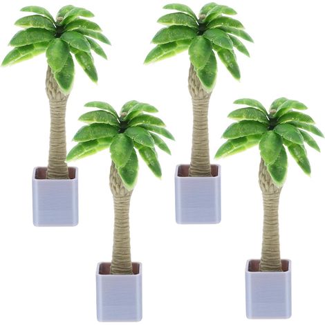 Mini Cocotiers Artificiels Réalistes Plantes Tropicales Miniatures Lot de 4 en Pla pour Décoration Intérieure pour Scénarios D'exposition et Modèles de Table (1/5)