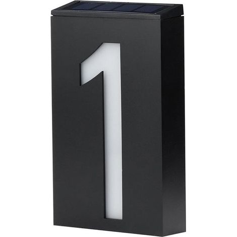 Plaque lumineuse LED numéro 1 solaire extérieur, éclairage adresse porte maison hôtel boutique, chiffre lumineux autonome, panneau solaire étanche pour extérieur. (1/5)