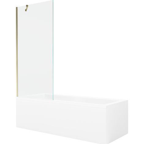 Mexen Cubik Rechteckige Badewanne 160 x 70 cm mit Verkleidung und 1-flügeliger Duschwand 80 cm, transparent, gold (1/5)