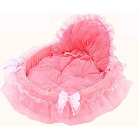 Coussin doux en dentelle pour chiot, chat ou chien, motif nœud papillon princesse, rose et violet (46 x 43 cm, rose)