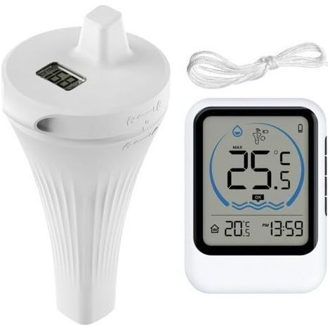 Thermomètre de piscine sans fil IP68 flottant avec capteur de températureÉcran LCDThermomètre numérique sans fil pour piscine, aquarium, baignoire, étang (1/5)