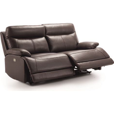Canapé de 3 places, 2 relax électriques en Cuir/PVC couleur Marron - Longueur 194 x Profondeur 97 x Hauteur 99 cm (1/5)