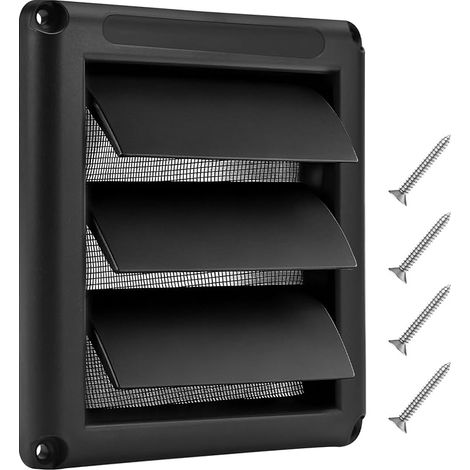 Vent Grille 100 mm, Outer Cover for Extractor Hood, Air Vent Grille with Movable, Weather Protection Slats, Anthracite Black, Air Vent Including (1/5)