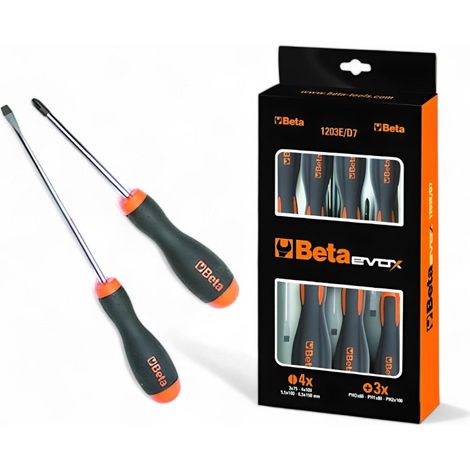 Set giraviti 7 pezzi lama acciaio temperato cromato impugnatura bimateriale polipropilene arancio gomma nera (1/3)