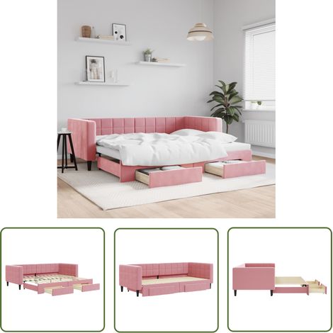 The Living Store Lit de jour avec gigogne et tiroirs sans matelas rose 90x200 cm - Canapé Lit - Lit Gigogne - Meuble Multifonctionnel - Lit D'appoint - Design Moderne (1/5)