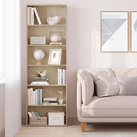WOLTU Librería con 6 Niveles Regulables de Madera 60x180x23,5 cm, Roble Claro