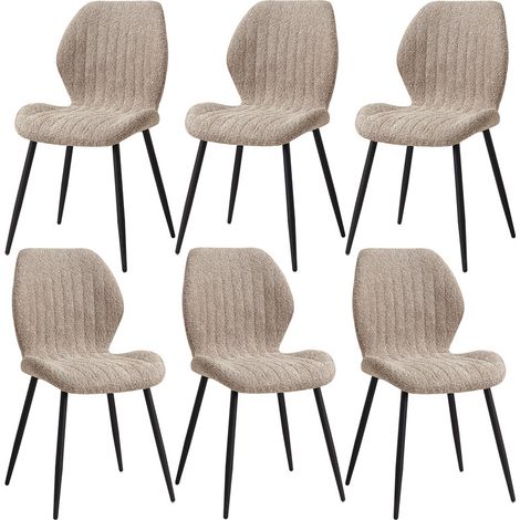Wokaka Lot de 6 chaises - chaise de salle à manger rétro -chaise en lin - pieds en métal(Marron) (1/5)