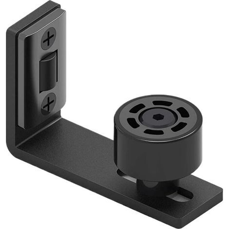 Rail de sol pour porte coulissante grange réglable - Fixation murale - Double rail inférieur à roulettes noires - Acier robuste avec roues nylon - Pour portes 23-50mm - 93x30x60mm - 1 pièce (1/5)