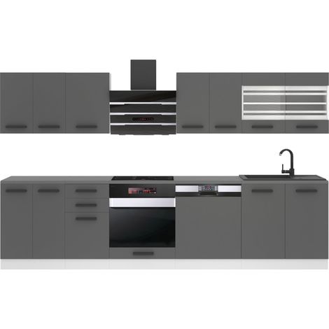 BELINI Cuisine Equipee Complete - 300 cm Lucy Muebles de Cuisine Complète Cuisine Complete sans Plan de Travail Rangement Cuisine Buffet Cuisine Argent Mat (1/4)