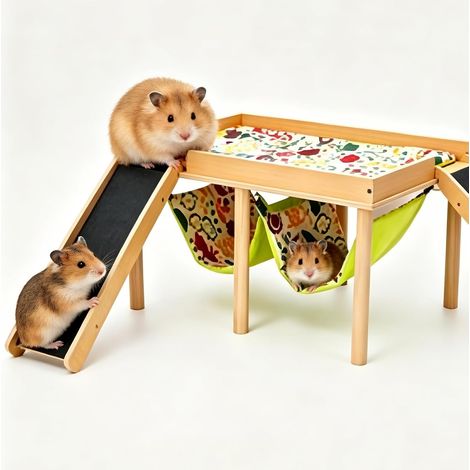 Wooden Guinea Pig Hut with Hammocks and 2 Ramps – 40 x 30 x 25 cm (1/5)
