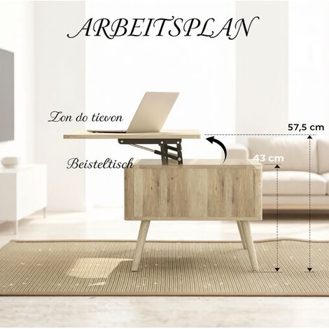 Table basse moderne relevable en MDF et pin couleur chêne 91x56 cm (1/5)
