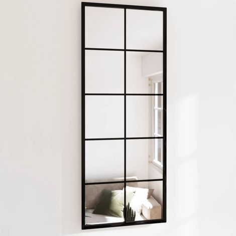 Miroir mural, Miroir de maquillage, Miroir suspendu pour Vanité, Salle de Bain, Salon Chambre Noir 100x40 cm Métal KIM9313 (1/5)