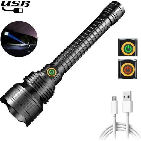 (Noir)Lampe de Poche LED P50 - Ultra Puissante - Rechargeable USB - 5 Modes - 9000 Lumens - 500M - IPX5 étanche (1/4)