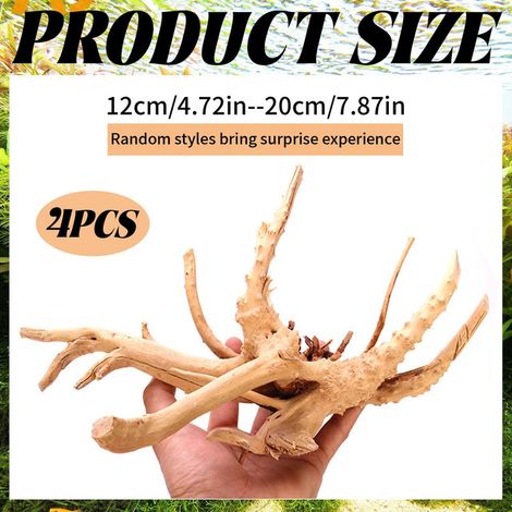 Racine de Bois Flotté Naturel pour Aquarium et Décoration de Terrarium - Lot de 4 Pièces de 12 à 20 cm