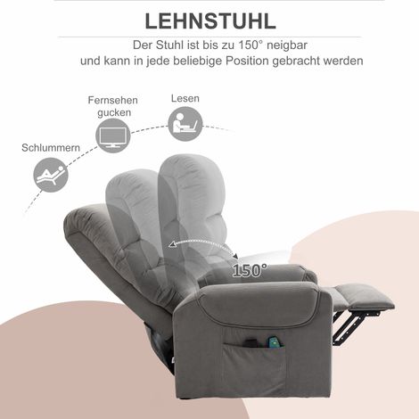 Fauteuil TV avec aide au lever électrique, fauteuil massant avec fonction inclinable et chauffante, relax avec télécommande et poche latérale réglable en tissu polyester gris foncé (1/5)