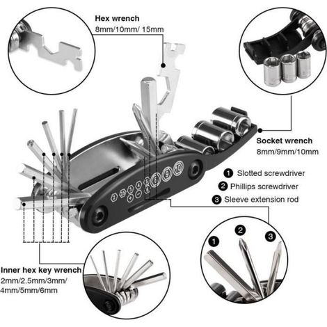Sacoche de Vélo Arrière Sac de Selle avec Trousse d'Outils Kit de Réparation Bicyclette Tournevis pour VTT,Moto,Scooter,Voyageurs (1/4)