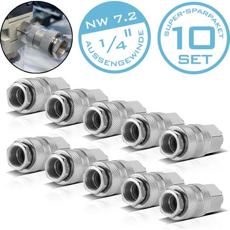 STAHLWERK Set de 10 raccords rapides pour air comprimé DN 7.2 avec filetage extérieur 1/4 pouce (1/5)