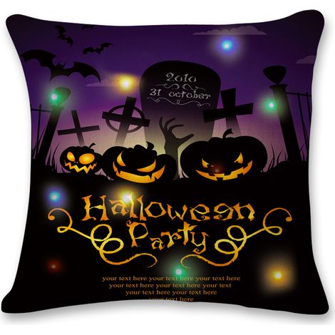 4 Sets Halloween-Sofakissen, Halloween-Lichtdekorkissen, Sofakissen, LED-Lichter, kreative Leinenkissenbezüge (45x45 cm) (1/3)