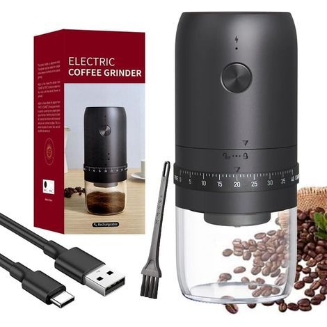 Moulin à Café Électrique, Portable Machine Broyeur a Cafe Grain Rechargeable, 40 Réglages Réglables, Coffee Grinder Electrique avec Meules en Céramique pour Voyage, Camping et Bureau, 1800 mAh (1/4)