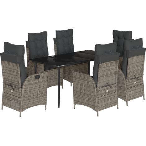 Maison Exclusive - 7-tlg. Garten-Essgruppe mit Kissen Grau Poly R (1/5)