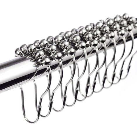 Crochets Anneaux de Rideau de Douche en Acier Inoxydable Chromé -12pcs (1/5)
