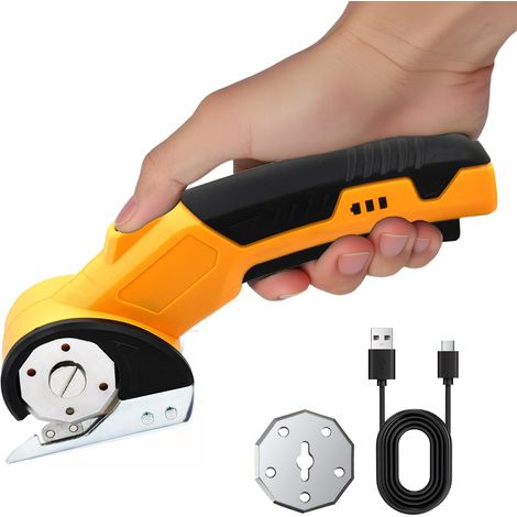 Ciseaux électriques sans fil rechargeables - Ciseaux cranteurs pour la couture - Cutter électrique rotatif  240 coups/min  Verrouillage de sécurité pour carton, cuir, tissu, tapis, textile et plantes  (1/5)