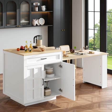 Table bar extensible blanche 133-202×70×93,5cm rangement intégré,modèle polyvalent pour repas et espace cuisine. (1/5)