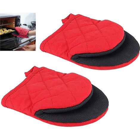 paire de gants cuisine courts en antidérapants avec boucles suspension adaptés à la et aux grillades 1 silicone rouge (1/5)