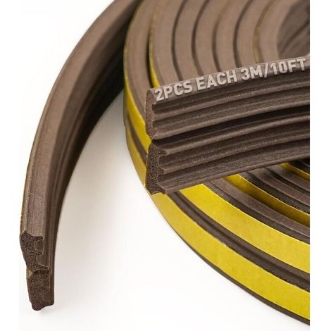 Bandes d'étanchéité pour portes et fenêtres, bandes d'étanchéité en mousse autocollantes, coupe-vent et insonorisantes (Brun, 6 m x 2, type E) (1/5)