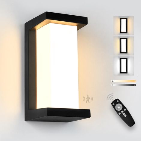 Lampe d'Extérieur Détecteur de Mouvement LED 18W Applique d'Extérieur Télécommande Applique Moderne Etanche Intérieur 3000-6500K Variable Lampe d'Extérieur Jardin Noir (1/5)