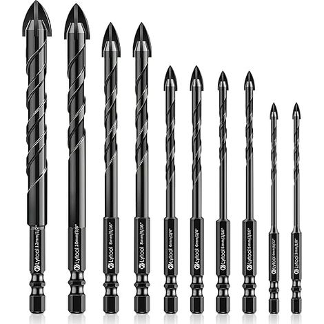 Juego de brocas para azulejos, 10 piezas. Vidrio: Brocas para vidrio, brocas para azulejos de vidrio: Cerámica, con vástago hexagonal, para perforar agujeros en azulejos de cerámica.