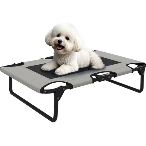 Beyamis Erhöhtes, faltbares Hundebett, Outdoor-Hundebett mit Netzgewebe, hellgraues Oxford-Gewebe, 75 x 51 x 18 cm