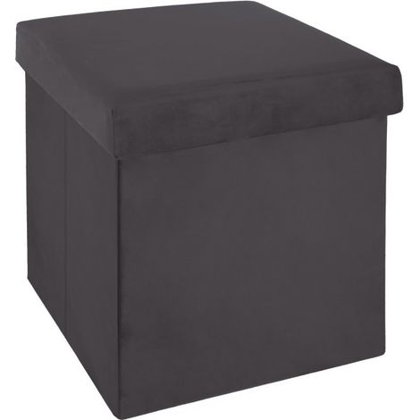 Pouf Pliant en Velours "Trend Tess" 38cm Gris Foncé (1/2)