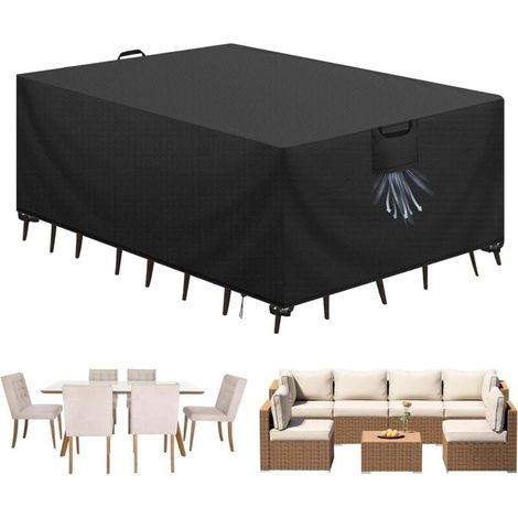 Gartenmöbelabdeckung, Tischplane, 420D Oxford-Gewebe, wasserdicht, winddicht, UV-beständig, für Gartenmöbel, Rattanmöbel, Schwarz, 180 x 120 x 74 cm (1/4)