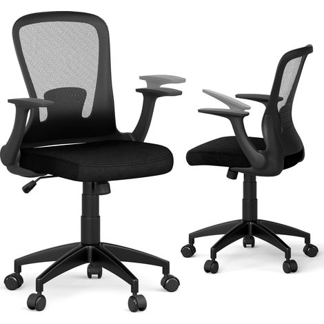COSTWAY Sedia da Ufficio Ergonomica in Rete, Regolabile in Altezza e Schienale Regolabile, Braccioli Ribaltabili e Supporto Lombare, Sedia Girevole per Scrivania, per Ufficio, Portata 150 kg (1/5)