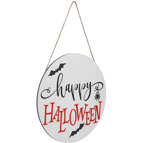 Décoration de porte en bois à suspendre pour Halloween, blanche, sans nœud, pour l'extérieur, l'intérieur, le jardin ou la maison. (1/5)