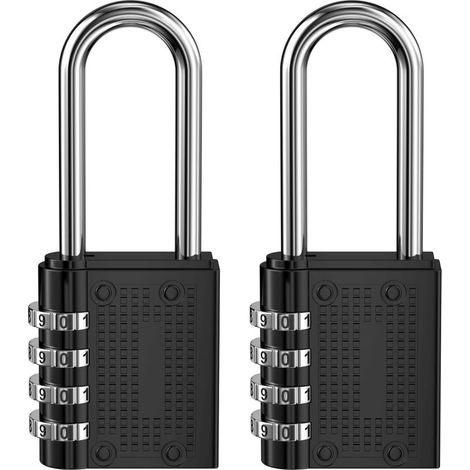 Set mit 2 Vorhängeschlössern für Schränke, 4-stellige Zahlenschlösser, Vorhängeschlösser für Fitnessstudioschränke, zurücksetzbare Zahlenschlösser (schwarz) (1/5)