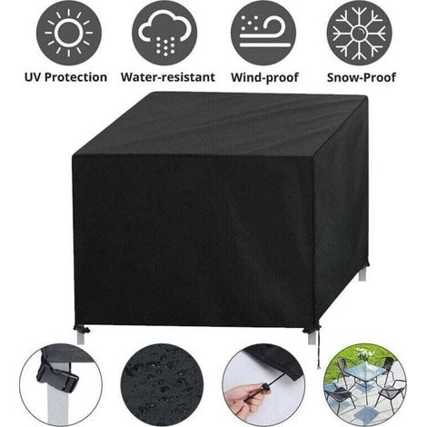 Protective Cover, Furniture Cover, Garden Furniture Cover, Waterproof Protective Cover, Outdoor Table Cover with Drawstring and Buckle Fastening, Black Oxford, 126x126x74cm (1/4)